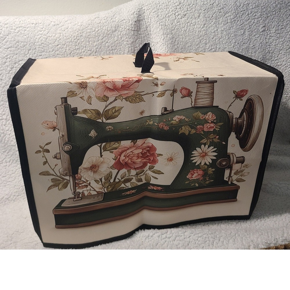 Vintage Style Floral Sewing Machine Dust Cover Pink Roses Storage Bag Cream